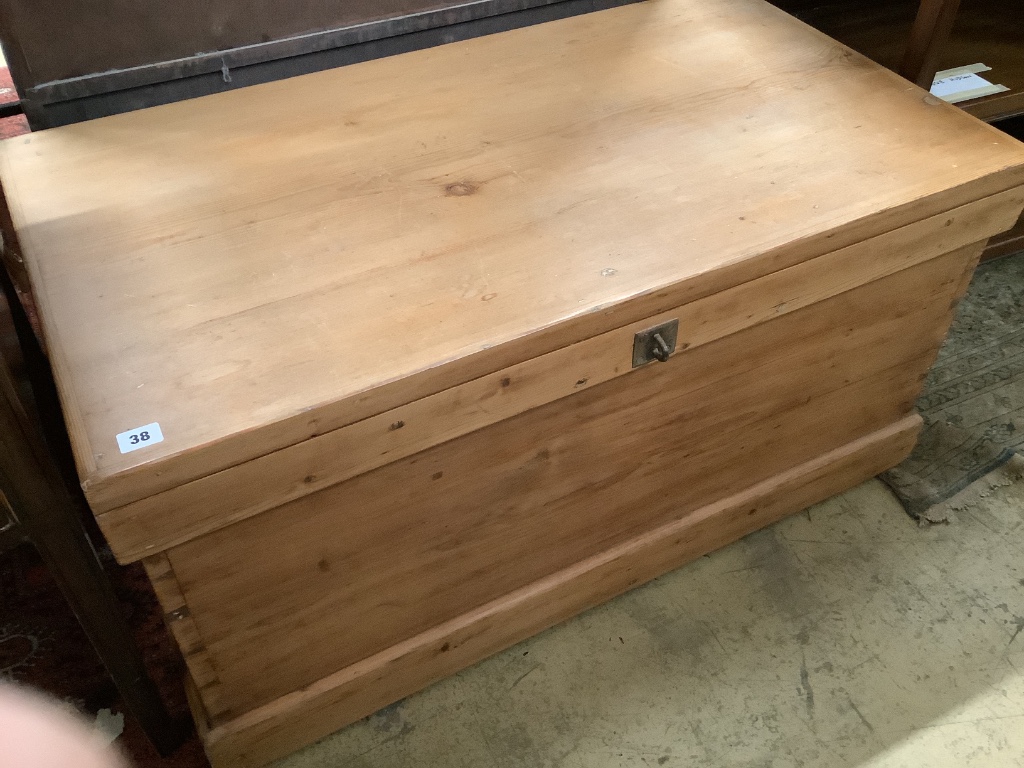 A Victorian rectangular pine trunk, width 103cm depth 56cm height 52cm